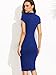 MakeMeChic Women's Short Sleeve Classy Solid Stretchy Wear to Work Pencil Dress Blue L