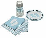 Maven Gifts: Its a Boy! Baby Shower 3-Pack Bundle  Baby Sweet Feet Blue  7-Inch Plates, 9 Ounce Cups, and Napkins for 8 Guests  Perfect for a Shower or Gender Reveal