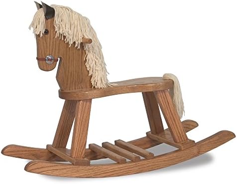 FireSkape Amish Crafted Solid Oak Natural Finished Pony Rocking Horse with White Mane