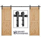 10ft Heavy Duty Double Door Sliding Barn Door Hardware Kit - Super Smoothly and Quietly - Simple and Easy to Install - Includes Step-by-Step Installation Instruction - Fit 30" Wide Door Panel(I Shape)