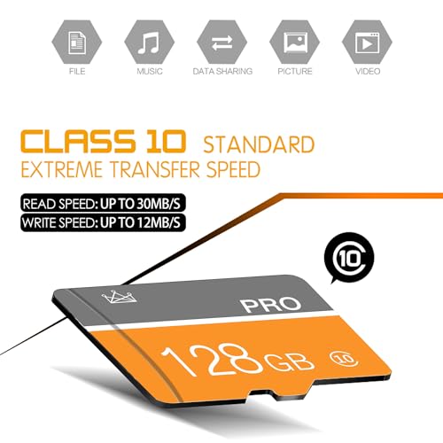 128GB Memory Card, Micro Memory Card with Adapter Class 10 High Speed for Camera, Smartphone, Tablet 2-Pack