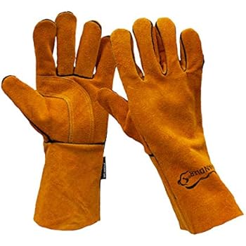 SAFE HANDLER Reinforced Welding Gloves Leather for Extra Dexterity, Double Palm Reinforcement, Heat Resistant for Ovens, BBQ, Grill, Fireplace, Furnace, Stove, Welder, Animal Handling, 1 Pair