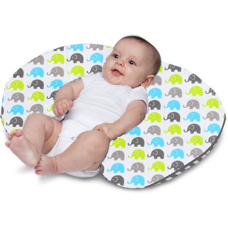 Bacati Elephants Nursing Pillow with Insert, Aqua/Lime/Grey