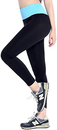 Womens Yoga Fitness Leggings High Waist Workout Pants Activewear Light Blue Ombre Waistband,S