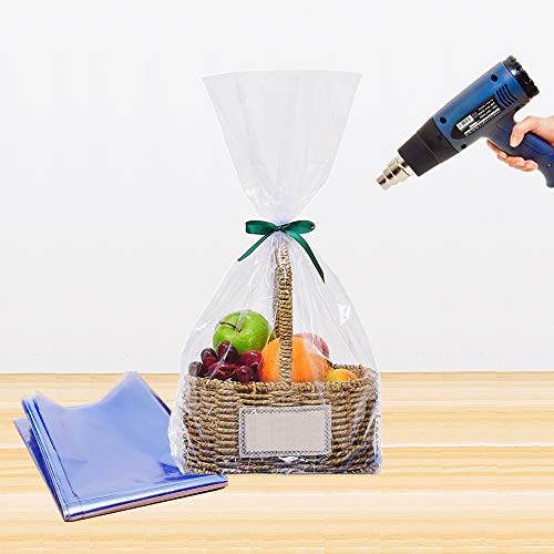 LazyMe Clear Basket Cellophane Bags PVC Heat Shrink Wrap Bags for Gift