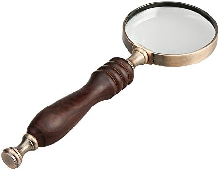 HAOJI Hand-Held 10X magnifier Glass, Ebony Wood Handle, Zinc Alloy Frame, fine gradeHigh-Definition magnifier Glass, Suitable for the Elderly and the Need for People,