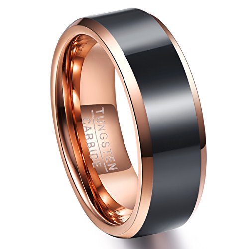 Vakki 8mm mens black and rose gold plated tungsten ring…