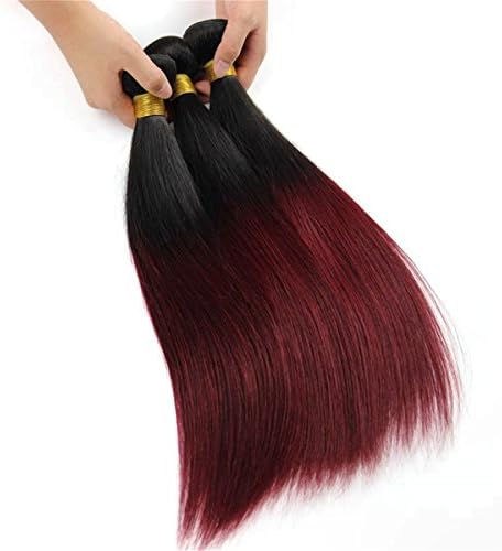 Babe Hair Brazilian Straight Hair 3 Bundles Black to Burgundy 2 Tone Colored Remy Hair Extensions 100% Real Human Hair Red Ombre Weave Milk Way (30 30 30 Inches, 1B/99J)