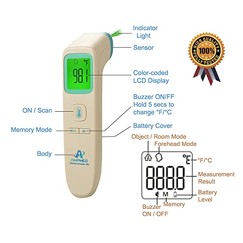Amplim Non Contact Digital Thermometer for Adults Forehead. AmpMed