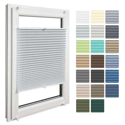 Home-Vision Premium Plissee ohne Bohren Klemmfix Silber B110 x H80cm