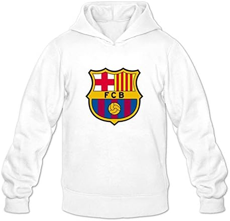 Mens FC Barcelona Soccer Football Hoodie Sweatshirt 80% Cotton 20% Polyester (Large, White)