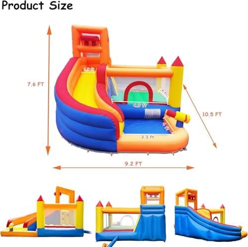 HuaKastro Inflatable Water Slide Bouncy Castle for Kids with Pool, 5-in-1 Indoor/Outdoor Blow Up Play Center for Climbing, Sliding, Jumping & Splashing Fun, Blower Included