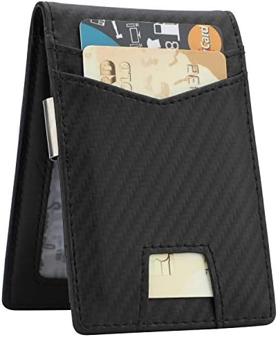 HOPSOOKEN RFID Blocking Front Pocket Wallet For Men - Leather, Slim Minimalist Design With Money Clip