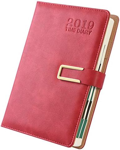 Schedule Notebooks,Planner Diary 2019 A5 PU Leather Notebooks Schedule Book (Red)