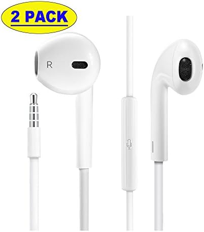 2 Pack Wired Headphones, Estelatop In Ear Headphones Earphones with Microphone and Volume Control Stereo Earbuds for iPhone iPod iPad MP3 Samsung Smartphone Android