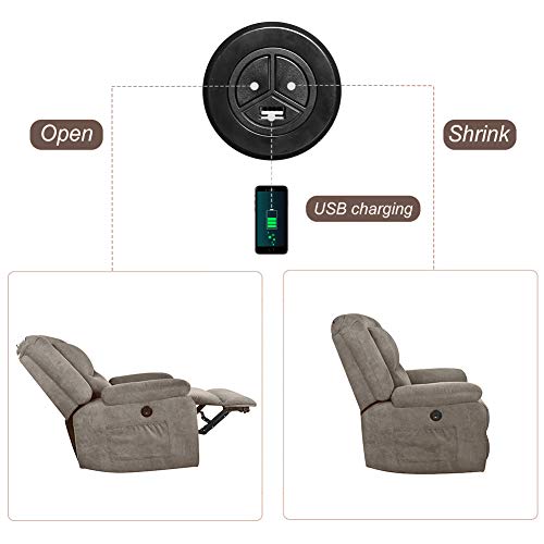 MAGIC UNION Overstuffed Fabric Electric Recliner Chair Heated Vibration Massage Sofa with USB Charge Port Home Theater Seating - Thumbnail 5