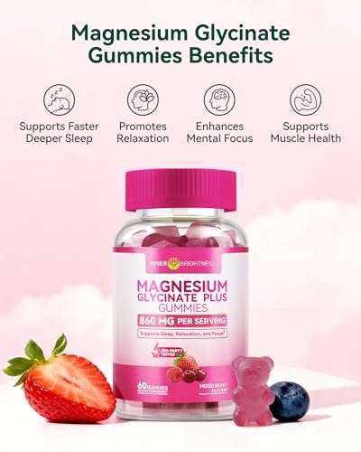 Magnesium Glycinate Gummies, Melatonin-Free & Sugar-Free Magnesium Supplement for Adults & Kids 4+, Supports Restful Sleep, Muscle Recovery & Calm Mood, 60 Count