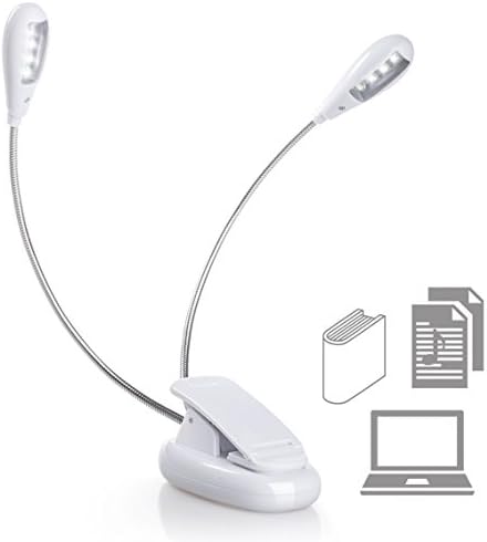 Book Reading Light,iForaa 8 Led Gooseneck Clip on Rechargeable Music Stand LED lamp with 2 Adjustable Arms for Bed Desk Table BBQ Grilling Travel, Flexible Eye Care Dimmable Clip Light-White