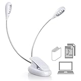 Book Reading Light,iForaa 8 Led Gooseneck Clip on Rechargeable Music Stand LED lamp with 2 Adjustable Arms for Bed Desk Table BBQ Grilling Travel, Flexible Eye Care Dimmable Clip Light-White