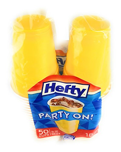 Hefty 50 18 oz Party Cups Plastic Disposable with Wave Finger Grips- Yellow