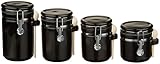 Anchor Hocking 4-Piece Ceramic Canister Set with Clamp Top Lid and Wooden Spoon, Black (Kitchen)