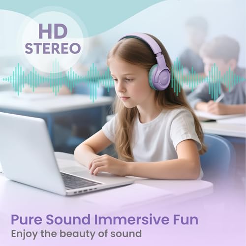acer Kids Headphones - 85/94dB Volume Limiter, Foldable Wired Over Ear Headphones for Travel, 3.5mm Jack, Toddler Headphones for School, Travel, iPad, Tablet, Purple Green, HK03
