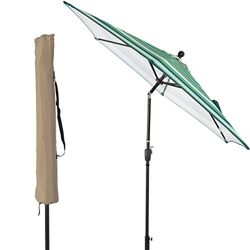 LCH 9Ft Patio Outdoor Umbrella Backyard Garden Market 1.5" Aluminum Pole 8 Ribs Umbrella with Push Button Tilt and Crank (Stripe Green)