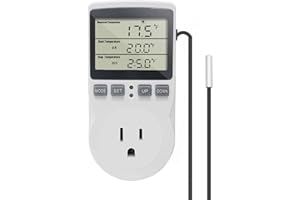 KETOTEK Digital Thermostat Plug Socket Temperature Controller Outlet 3m Probe 120V 15A 1800W C F Heating Cooling Control for Incubator Brewing Incubator Greenhouse Terrarium Heat Mat
