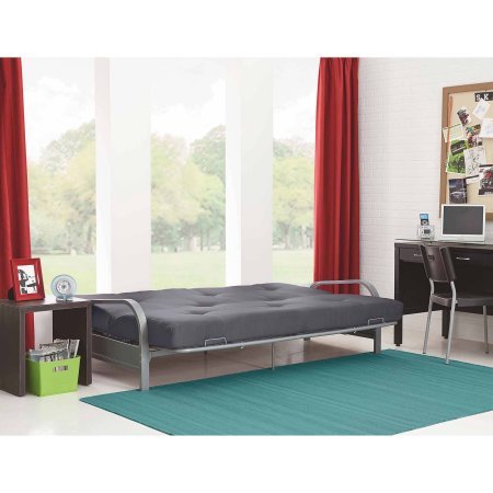 Mainstays Silver Metal Arm Futon Frame with Full Size Mattress, Gray