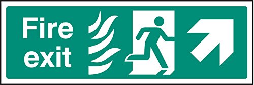 Caledonia Signs 12121L Fire Exit Arrow up Right Ham Sign, Rigid Plastic, L: 450 mm x 150 mm