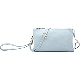 JEN & CO. Riley Vegan Leather Crossbody Bag for Women, Powder Blue - Small Clutch or Purse, Wallet Bags, Wristlet & Strap