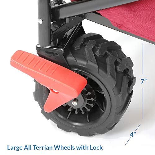 Extra Large Foldable Outdoor Wagon Cart with All Terrain Wheels and Canopy, Red 265 Lb Capacity, Easy Folding Collapsible Utility Garden Transport Trolley, Great for Beach, Park, Sports, Parties