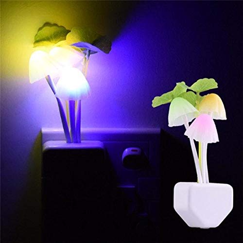 Lukzer 1 Pc Energy Saving Mushroom Rose Flower Lamp Light Plug in LED Night Light Colorful Automatic ON/Off Sensor