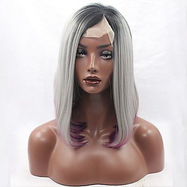 Black Root Ombre Color Synthetic Lace Front Short Bob Wig Straight Hair Heat Resistant Synthetic Hair Fiber Wig With Hair End Pink Color