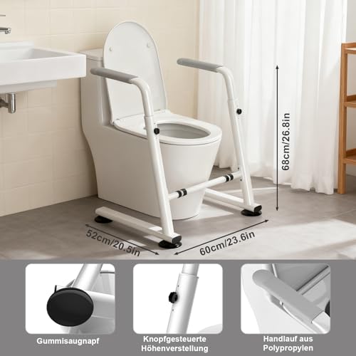 Heuffe Height Adjustable Toilet Raise Aid - Safety Frame with Armrests for Elderly/Disabled People - Toilet Support Handle without Drilling