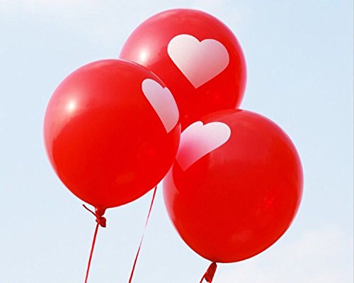 Joyous Red Balloons Printed White Heart Thick Latex 12″, Flying Romantic Valentine Ballon Proposal Ballon Wedding Party Decoration, 50 pc (latex – White Heart)