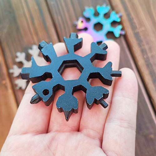 18-in-1 Snowflake Multi Tool,Stainless Steel Snowflake Screwdriver Bottle Opener Keychain Tool for Outdoor Travel Camping(Black)