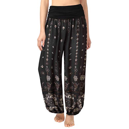 DONTAL Womens Plus Size Print Ladies Harem Pants Full Length Trouser Wide Leggings Black - Thumbnail 5
