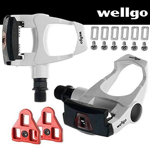 Wellgo Bike Look Delta (9 Degree Float) Compatible - Indoor Cycling & Road Bike Bicycle Pedal Set White