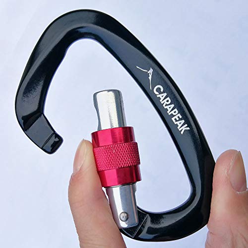 CARAPEAK 25kN Heavy Duty Screwgate Locking Rock Climbing Carabiner Set, 8 Pack Snag-Free D Shaped Screw Lock Carabiner, Strong Aluminum Lockable Clip Black