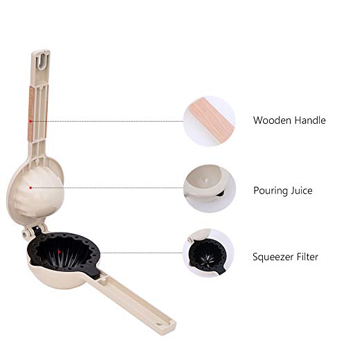 APWONE Lemon Lime Squeezer Citrus Manual Press Juicer, Creative Fresh Orange Grape Juicing Premium Food Grade Metal with Wooden Handle - Beige