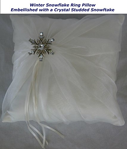 White Winter Snowflake Wedding Theme Ring Bearer Pillow Adorned