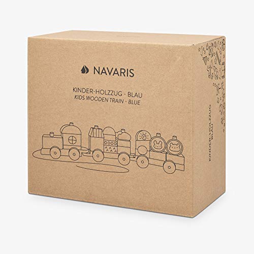 Navaris Holzzug Spielzeug für Mädchen und Jungen - Zug Lokomotive Holz mit Würfel - Eisenbahn inkl. Holzbausteine - Holzeisenbahn zum Nachziehen – Bild 6