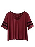 Verdusa Women's Crisscross V Neck Striped Short Sleeve Crop Tee Shirt