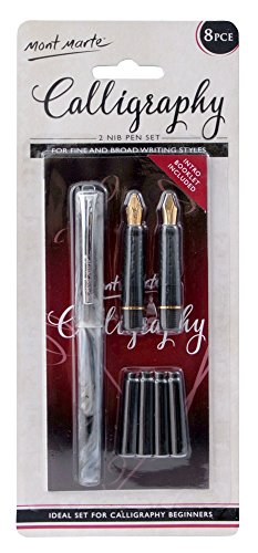 Mont Marte Calligraphy Pen Set 8pce-2 nibs, 4 ink cartridges