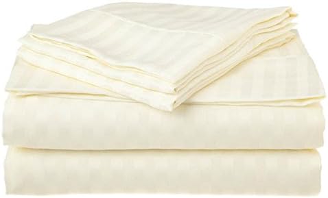 Royal Home Collection 100% Egyptian Cotton 1 PCs Flat Sheet Emperor, Ivory Stripe 600 Thread Count