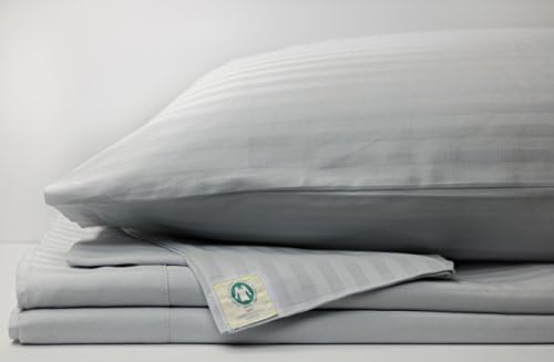 YourLovelyBedding Certified Organic Cotton Bedding Duvet Cover Set, Stripe Sateen, 300 Thread Count, Queen, Moon Rock