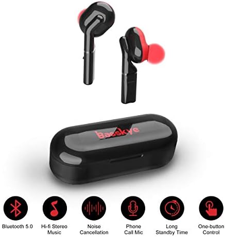 Wireless Headphones, Gift Basskye Future Bluetooth Headphones 32H Playtime Deep Bass Stereo Sound 15-20m Bluetooth Range V5.0 True Wireless Earphones Earbuds With Mic, Elegant Portable Charging Case