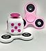 Fidget Cube + Fidget Hand Spinner 3 PC Set Pink White Combo Bulk Multiple Tri-Spinner EDC Stress Desk Classroom Fidgeting Brain Focus Desk Toy Reliever Autism Kids Adults Relax 2 Spinners