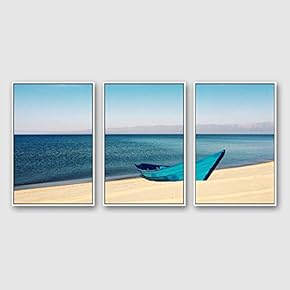 Framed Canvas Wall Art for Living Room, Bedroom Ocean Sea Beach Canvas Prints for Modern Home Decoration Ready to Hang - 16"x24"x3 Panels